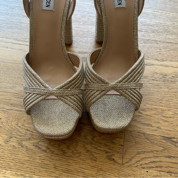 Steve Madden Laurel Gold Glitter Platform Ankle Strap High Heel Sandals size 10 - Picture 5 of 12